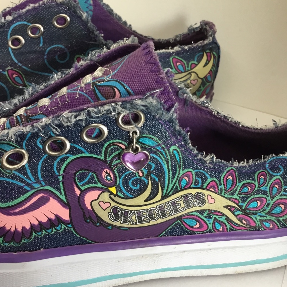 Girls Skechers Sneakers Twinkle Toes Shuffles Peacocks Tennis Shoes Size 5 - Picture 11 of 14
